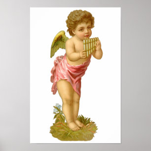 Weihnachten im Vintage-Stil, Engel-Musiker mit Pan Poster