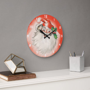 Weihnachten im Vintage-Stil, fröhlicher Retro-Sant Große Wanduhr