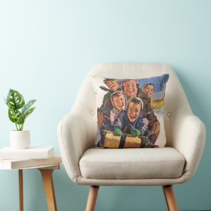 Weihnachten im Vintage-Stil, glückliche Familie be Kissen
