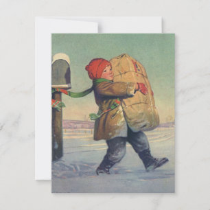Weihnachten im Vintage-Stil, Kind mit großem Paket