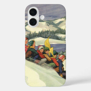 Weihnachten im Vintage-Stil, Kinder beim Schlitten iPhone 16 Hülle