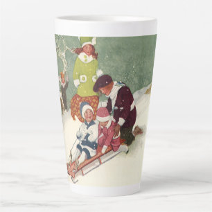 Weihnachten im Vintage-Stil, Kinder beim Schlitten Milchtasse