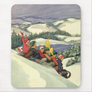 Weihnachten im Vintage-Stil, Kinder beim Schlitten Mousepad