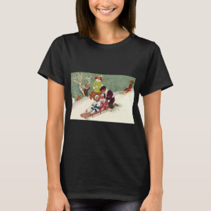 Weihnachten im Vintage-Stil, Kinder beim Schlitten T-Shirt