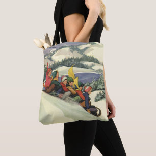 Weihnachten im Vintage-Stil, Kinder beim Schlitten Tasche