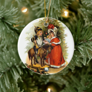 Weihnachten im Vintage-Stil mit Kindern Keramikornament