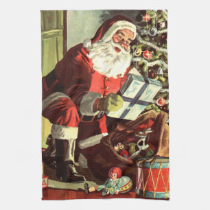Weihnachten im Vintage-Stil, Retro-Weihnachtsmann  Geschirrtuch
