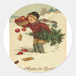 Weihnachten im Vintage-Stil Runder Aufkleber