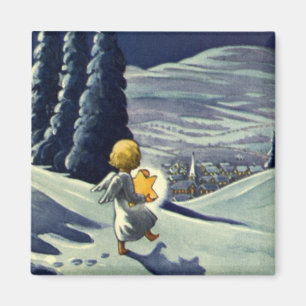 Weihnachten im Vintage-Stil, Schneeengel geht mit  Magnet