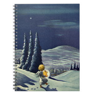 Weihnachten im Vintage-Stil, Schneeengel geht mit  Notizblock
