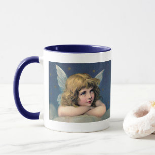 Weihnachten im Vintage-Stil, schöne Engel mit gold Tasse