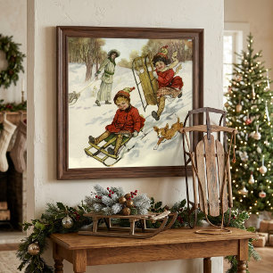 Weihnachten im Vintage-Stil, viktorianische Kinder Poster