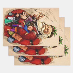 Weihnachten im Vintage-Stil, viktorianische Santa- Geschenkpapier Set