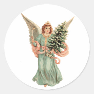 Weihnachten im Vintage-Stil, viktorianischer Engel Runder Aufkleber