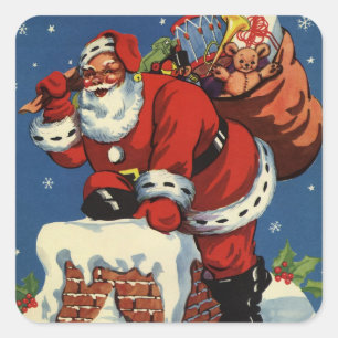 Weihnachten im Vintage-Stil, Weihnachtsmann kommt  Quadratischer Aufkleber