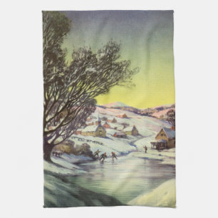 Weihnachten im Vintage-Stil, zugefrorener See mit  Geschirrtuch