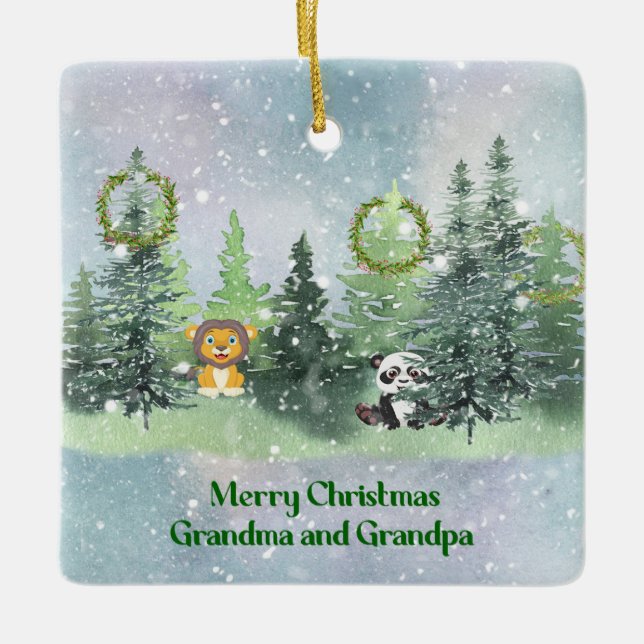 Weihnachten im Wald für Großeltern Keramikornament (Vorderseite)