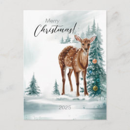 Weihnachten im Wald in Wasserfarbe Postkarte