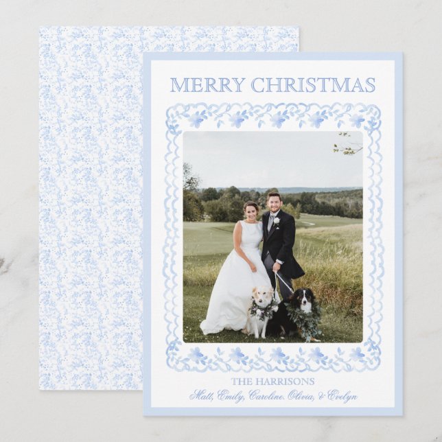 Weihnachten im Wasser Blau Chinoiserie Ein Foto (Vorne/Hinten)