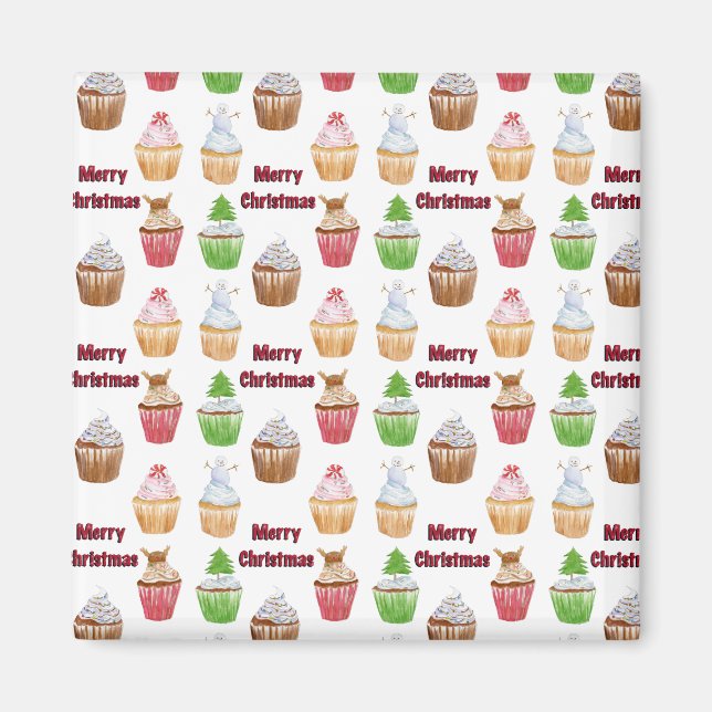 Weihnachten im Wasser Cupcakes Frohe Weihnachten Magnet (Vorne)