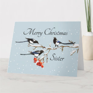 Weihnachten im Wasser Holly Magpie Bird Sister Art Karte