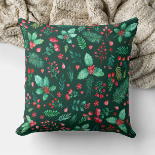Weihnachten im Wasser Holly Red Berries Floral Kissen