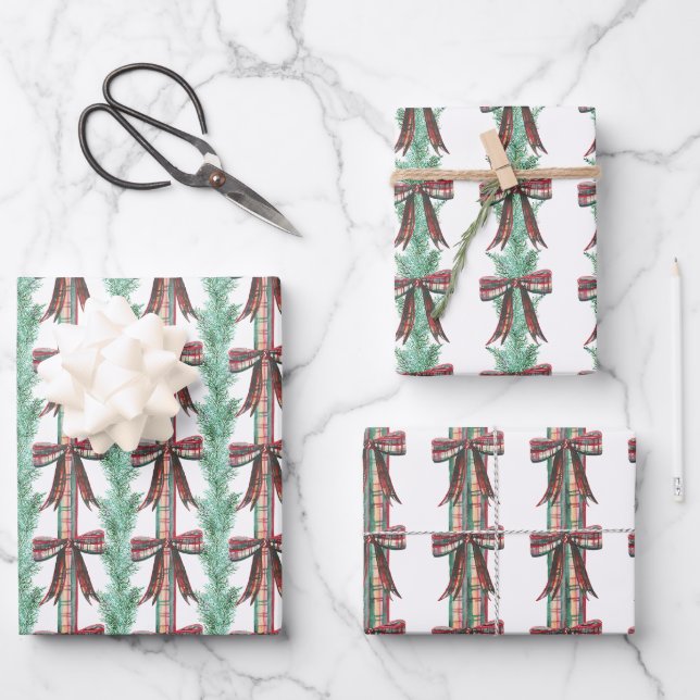 Weihnachten im Wasser Kariert Bow Garland Geschenkpapier Set (Vorderseite)