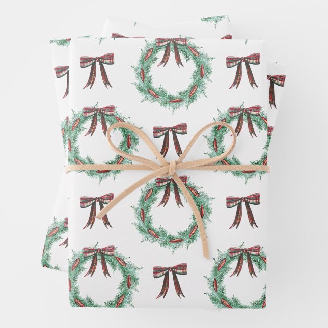Weihnachten im Wasser Kariert Bow Garland Geschenkpapier Set (Beispiel)