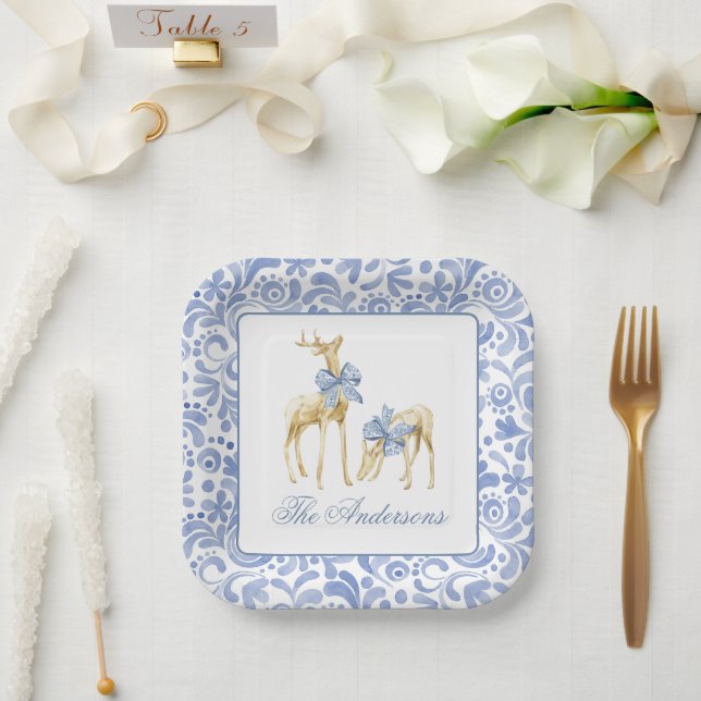 Weihnachten im Wasserbad Chinoiserie Bow Reindeer Pappteller (Hochzeit)