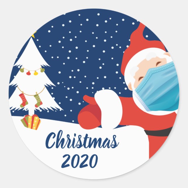 Weihnachten im Weihnachtsmann im Gesicht Maske Runder Aufkleber (Vorderseite)