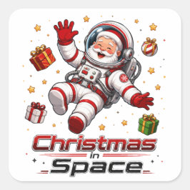Weihnachten im Weltraum Santa Astronaut Süße Feier Quadratischer Aufkleber