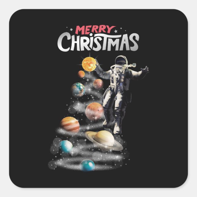Weihnachten im Weltraumsolarsystem Astronaut Invit Quadratischer Aufkleber (Vorderseite)