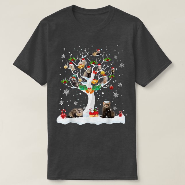 Weihnachten im Winter Baum Ferret Lover Pajam T-Shirt (Design vorne)