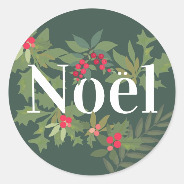 Weihnachten immergrüne Blätter und Beeren Urlaub Runder Aufkleber (Vorderseite)