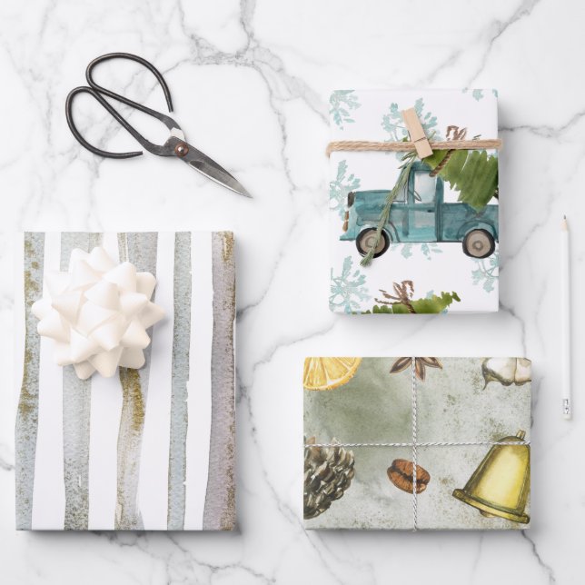 Weihnachten in Aquarellen. Geschenkpapier Set (Vorderseite)