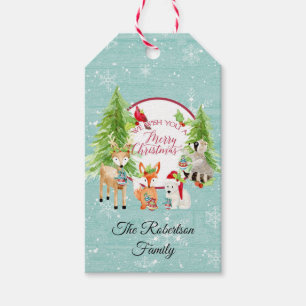 Weihnachten in Aquarellen Niedliche Waldtiere Geschenkanhänger