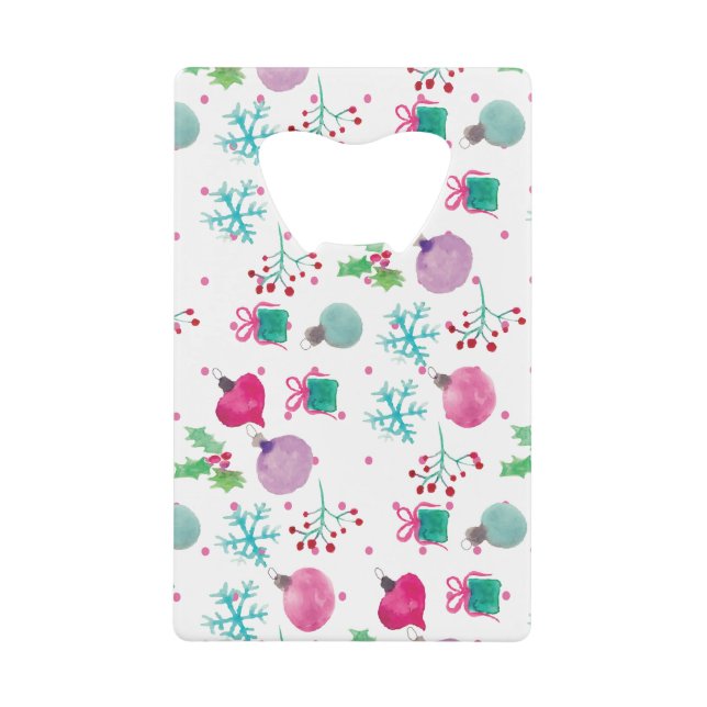 Weihnachten in Aquarellfarbe Handgemalte Muster Geldbeutel Flaschenöffner (Vorderseite)