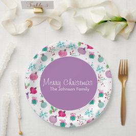 Weihnachten in Aquarellfarbe Handgemalte Muster Pappteller