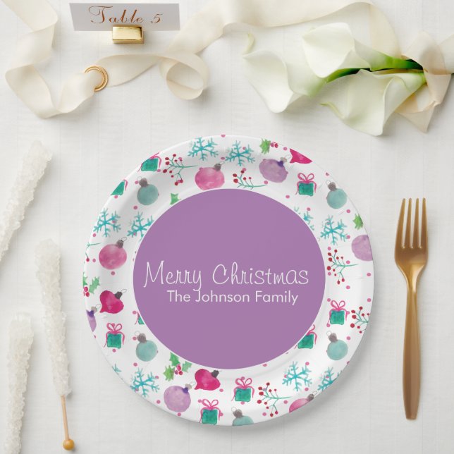 Weihnachten in Aquarellfarbe Handgemalte Muster Pappteller (Hochzeit)