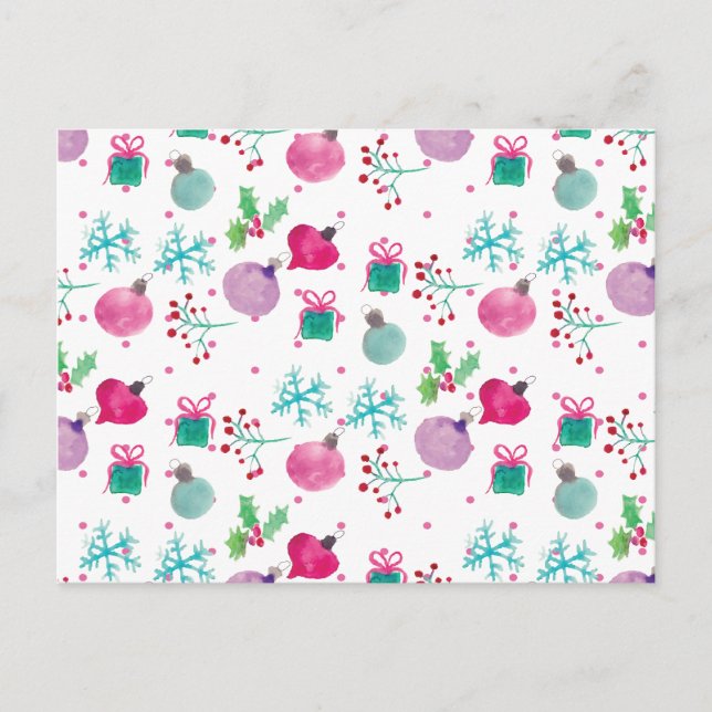Weihnachten in Aquarellfarbe Handgemalte Muster Postkarte (Vorderseite)