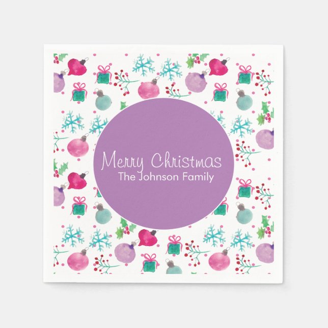 Weihnachten in Aquarellfarbe Handgemalte Muster Serviette (Vorderseite)