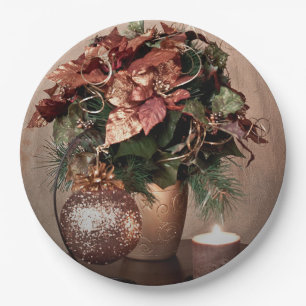 Weihnachten in Beige, Brown und Bronze Pappteller