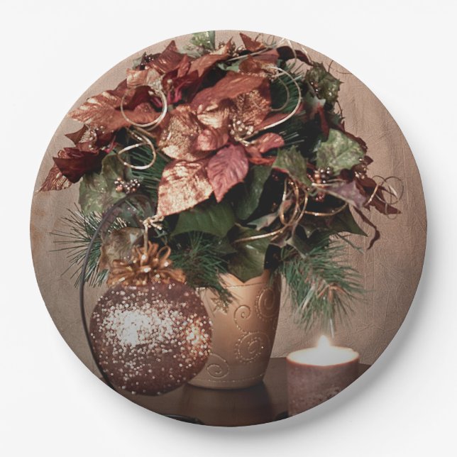 Weihnachten in Beige, Brown und Bronze Pappteller (Vorderseite)