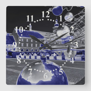 Weihnachten in Blau Quadratische Wanduhr
