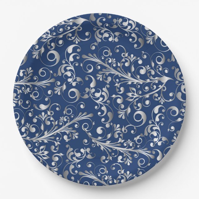 Weihnachten in Blau und Silber Pappteller (Vorderseite)