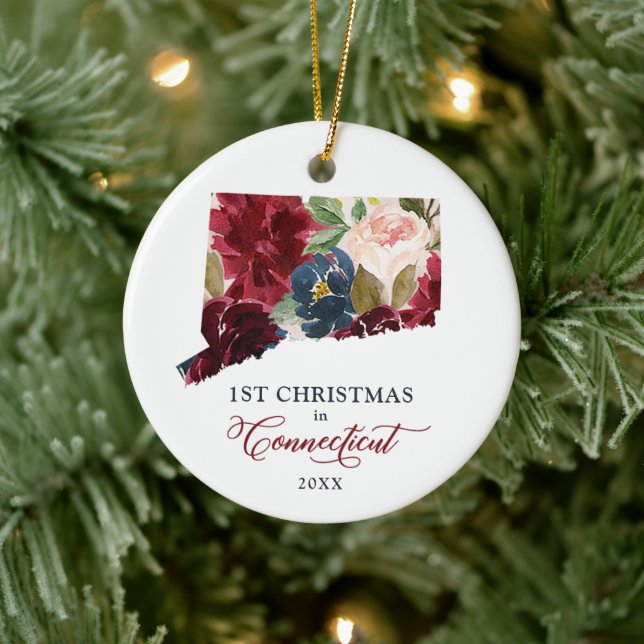 Weihnachten in Connecticut Personalisierte Blüte Keramik Ornament (Baum)