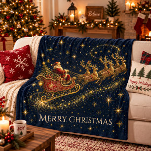Weihnachten in den Sternen Santas Schlitten Fleecedecke