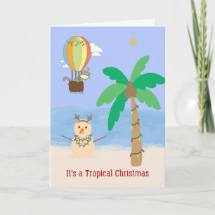 Weihnachten in den Tropen Palm Tree & Sand Snowman Karte