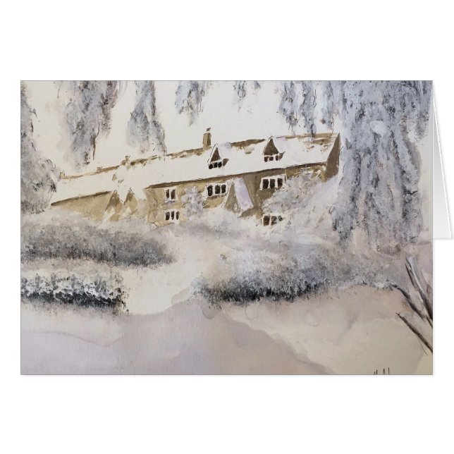 WEIHNACHTEN IN DER COTSWOLDS Vorlagen-Wasserfarbe (Vorderseite (Horizontal))