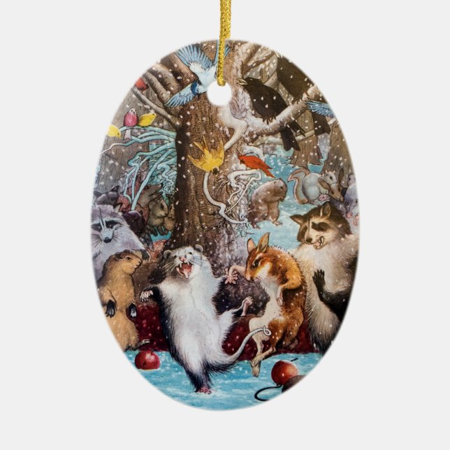 Weihnachten in der Holz-lustigen Tierverzierung Keramik Ornament (Vorne)